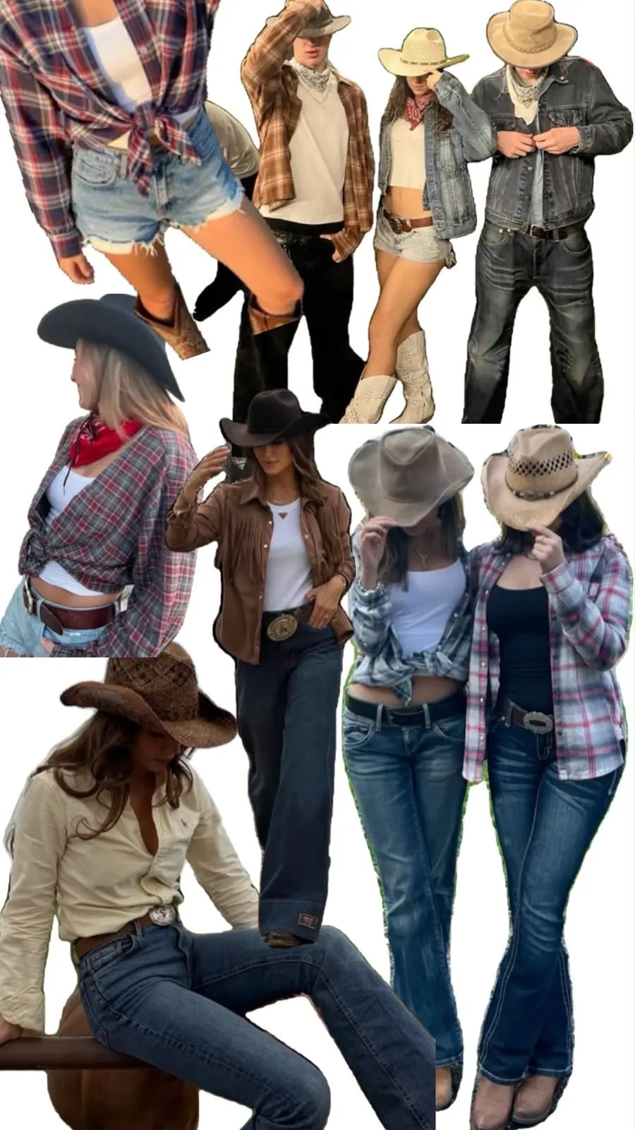 Ideas de outfit vaquero: camisas de cuadros, mezclilla, botas y sombreros